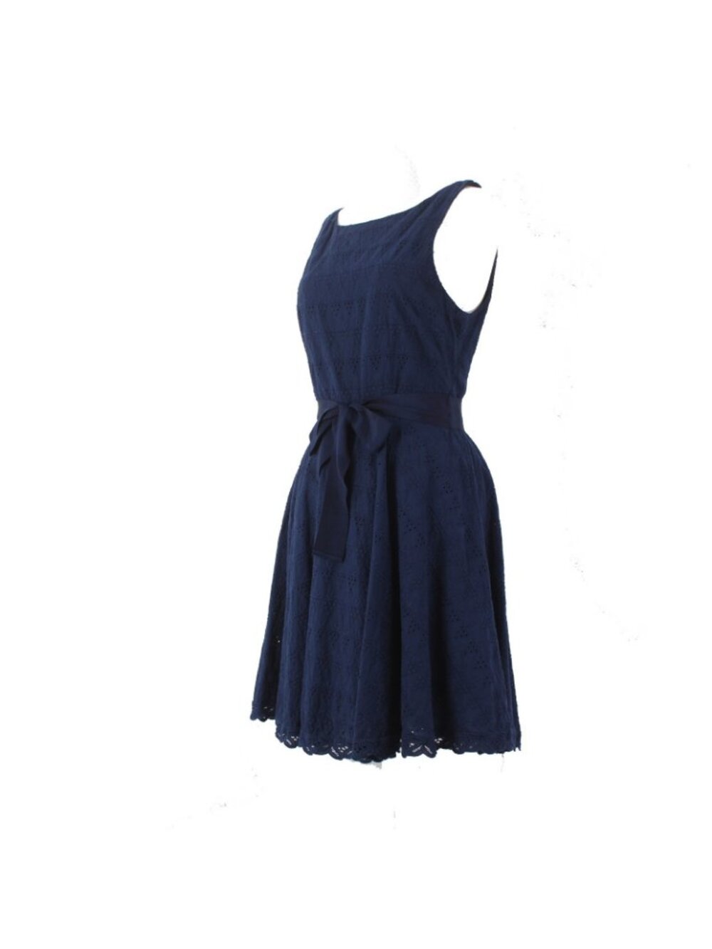 BB Dakota Dress Sz 6 Navy Blue Embroidered Round Neck Sleeveless Cotton Dress - Picture 2 of 10